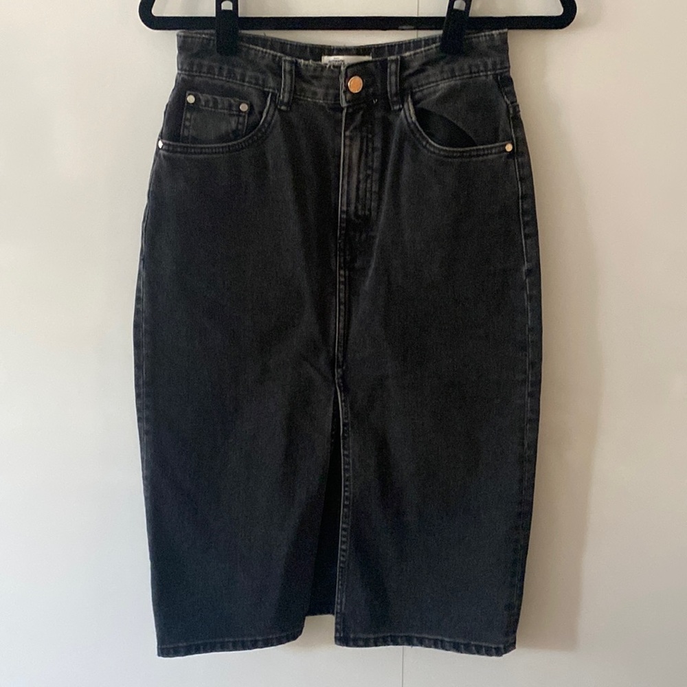 MIDI pencil denim skirt in charcoal grey
